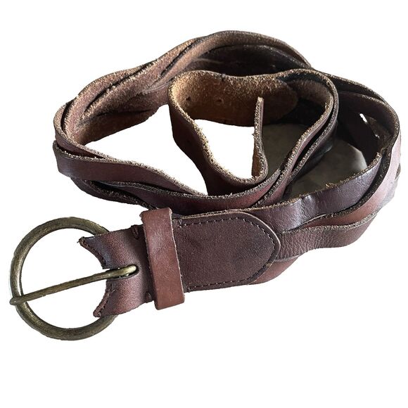 Vintage Abercrombie Braided Woven Genuine Brown Leather Belt Medium Boho Chic main image 6